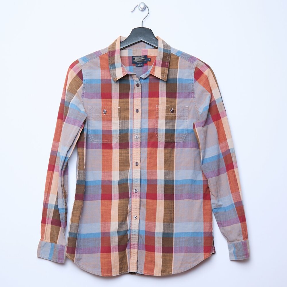 Pendleton Plaid Long Sleeve Shirt Western Cowgirl 100% cotton Multicolor Small